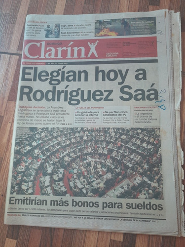 Diario  Clarín Rodriguez Saa River Racing 23 12 2001 