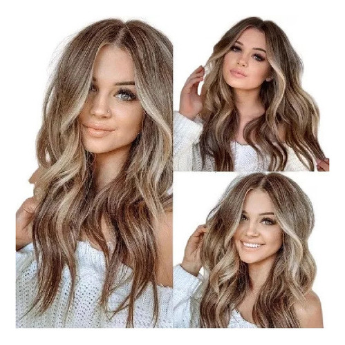 Peluca Cabello Natural Para Mujer Rubias Largas Onduladas