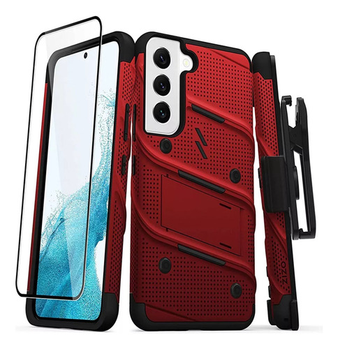 Funda Samsung S22 Zizo Bolt + Mica Grado Militar Uso Rudo Rojo