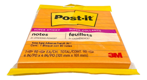 Notas Adhesivas 3m Post It Sticky 10cm Raya Naranja 90 Hojas