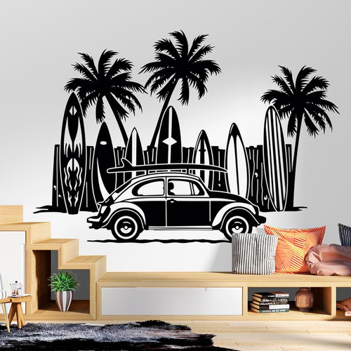 Vinilo Decorativo Para Pared - Auto Playa Tablas De Surf