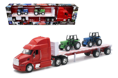 Trailer Peterbilt 387 / Plana 2 Tractores 1:32 New Ray Color Rojo