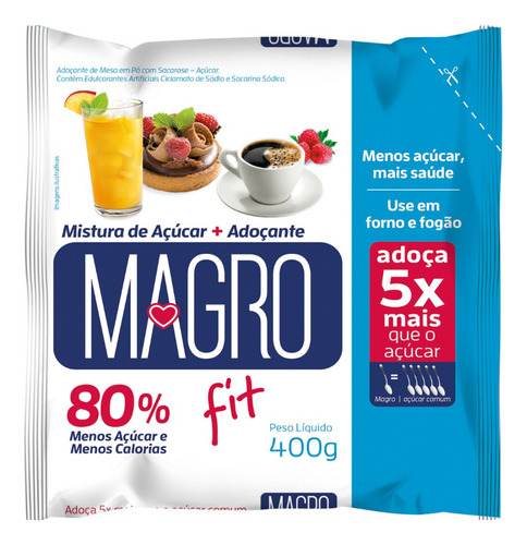 Açúcar Magro Com Sacarose Reduz Calorias 400g - Kit Com 10