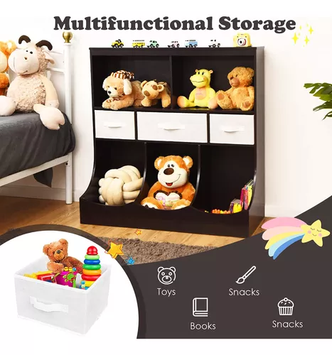 HONEY JOY Organizador de almacenamiento de juguetes para niños con  contenedores, estante de guardería para niños, 3 cajas de juguetes de  madera con