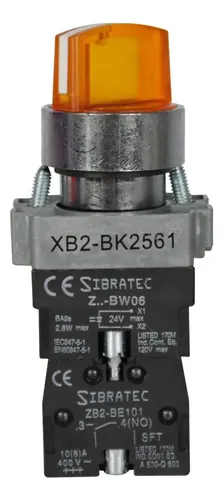 Chave Seletora Sibratec XB2-BK2461 Amarela 6A 24V 2 Posições LED
