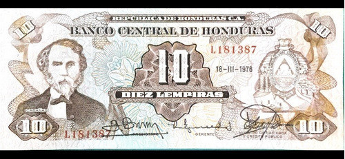 Billete De Honduras 10 Lempiras 1978