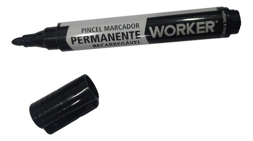 Caneta Marcador Permanente Recarregável Preta Worker 930067