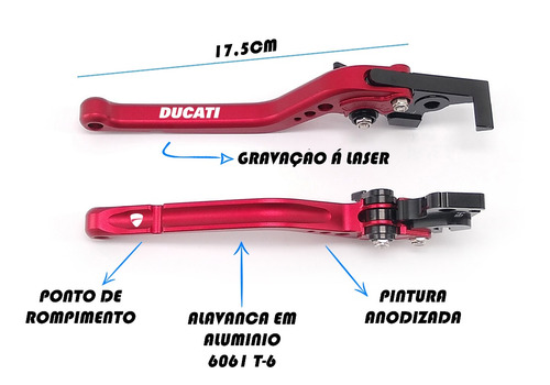 Manete Esportivo Longo Reforçado Ducati 1198 S R 09 10 11