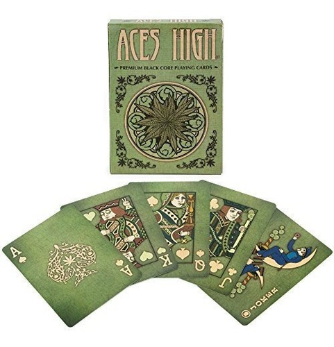 Aces High Premium Verde Jugar Poker Tarjetas, Negro Core, Pl