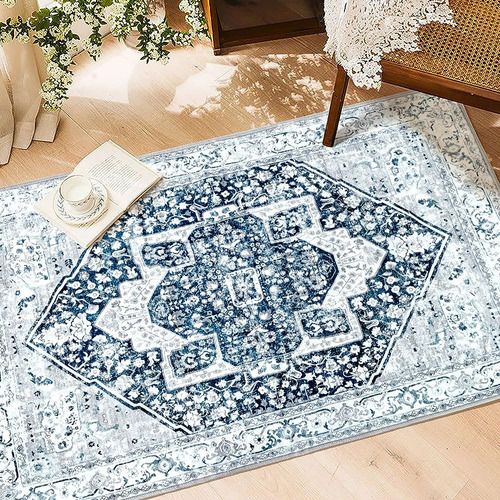 ~? Fofary Alfombra Pequeña 2'x3' Alfombra Boho Azul Para Ent