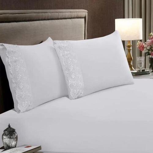Kit Fronha Sonata Renda Naira - Bouton - 50x70cm Cor Branco Lisa