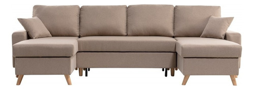 Lazaro Sofacama Panorámico Convertible Cama Beige Color Marrón Diseño De La Tela Lino