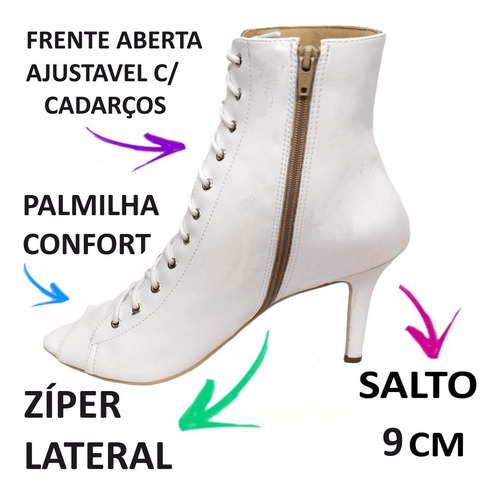 Imagem 3 de 7 de Bota Feminina Cano Curto Salto Alto Fino Zíper Frente Aberta