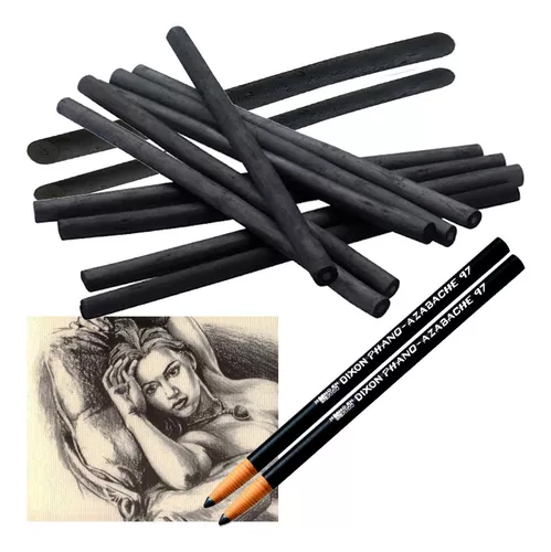 Kit Dibujo Artistico 12 Carboncillos + 2 Lapiz Bocetador Hb