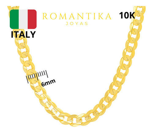 Cadena Barbada Cubana Cuban Oro 10k Kilates 60cm 6mm Italy Color Dorado