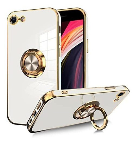 Funda Para iPhone SE 2022 7 -8 Con Ring Plating Blanco Gold