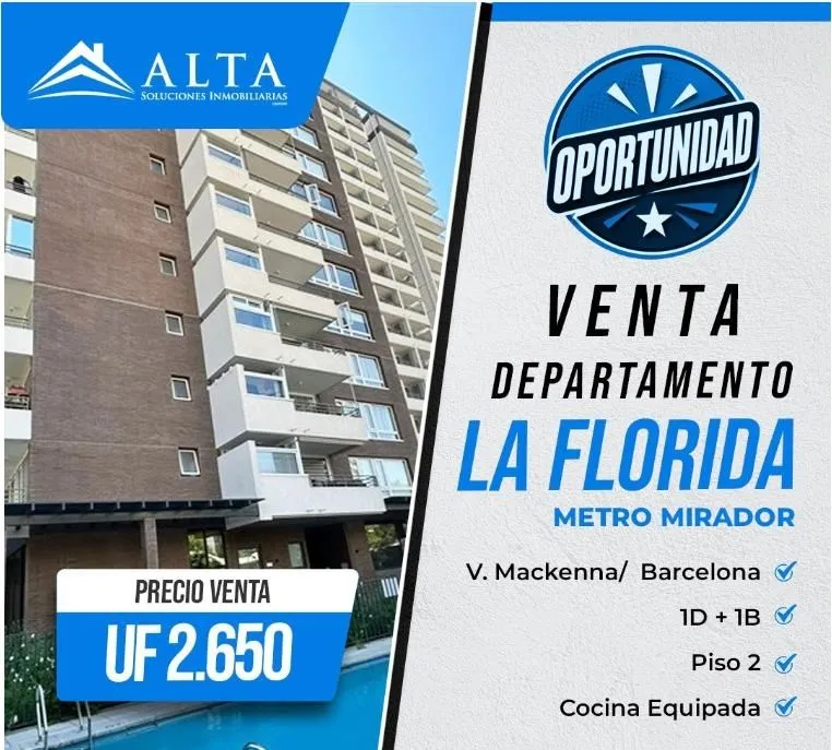 Imagen 1 de 22 de Venta Departamento 1 Dorm. Metro Mirador La Florida