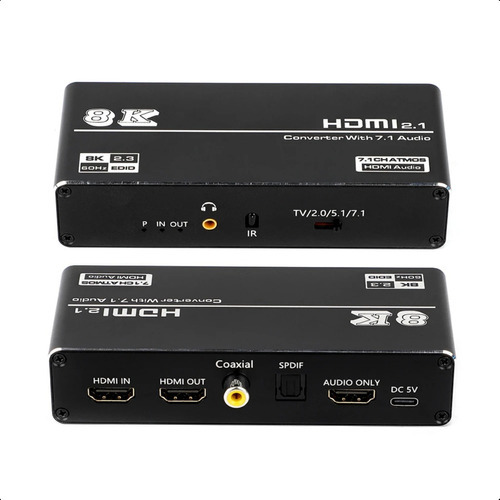 Extrator Áudio Hdmi 2.1 Bolaazul: 8k 60hz/4k 120hz, Hdr, Hdcp 2.3, Vrr, G-sync, Free Sync, Dolby Vision, 5.1ch, Toslink/coaxial, 48gbps - Ideal Gamers/cinema Em Casa