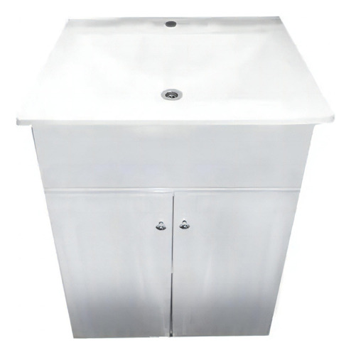 Vanitory Laqueado Blanco Cuadrado 50 Bacha Loza Losa Mueble Blanco 1 Orificio