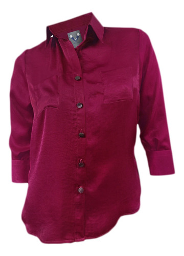 Camisa Blusa En Seda Morada Con Abertura Manga Corta Mujer