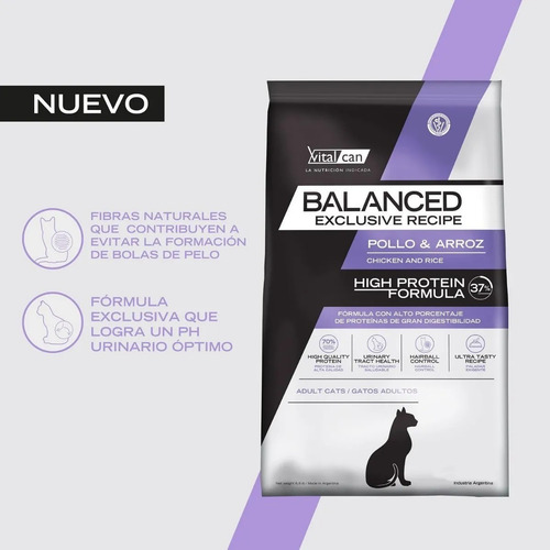 Imagen 4 de 6 de Alimento Vitalcan Balanced Gatos Adulto Exclusive Recipe 3kg