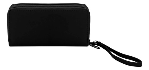 Billetera Compacta Trendy Estilo Moderno En Cuero Pu Color Negro Diseño De La Tela Liso
