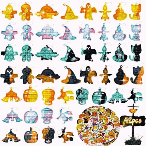 48 Pcs De Mini Juguetes Pop Fidget De Halloween Llavero...