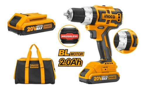 Taladro 20v Brushless C Percutor 13mm Ingco Cidli20608. Hnt Color Amarillo