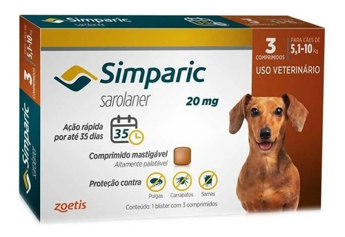 Simparic 20mg 5 A 10kg C/3 Comprimidos