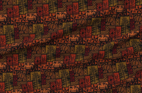 Tela De Flores De Color Negro Polinesio Hawaiano Tiki T...