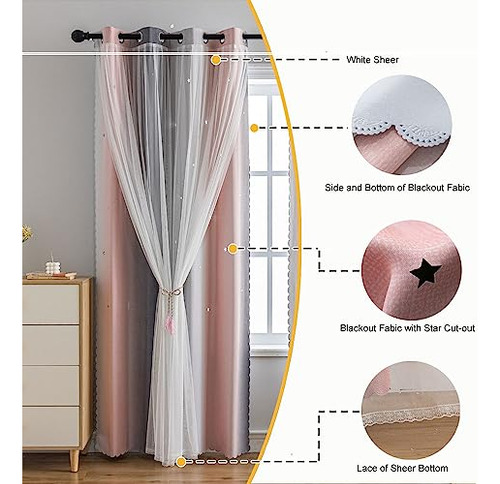 Cortinas Ombré Arco Iris Para Dormitorio Bebé, 2 Paneles