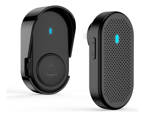 Timbre Inalámbrico Con Luz Led, Impermeable, 1 Emisor + 1 Receptor, Alcance De 320m, Negro