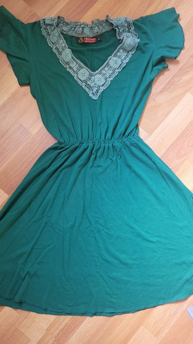 Vestido Verde Modal Con Aplique. Charlotte Solnicky. T S/m