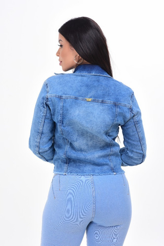 Imagem 3 de 8 de Jaqueta Feminina Jeans Escura