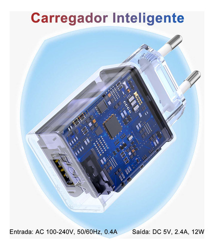 Carregador 1hora Gar124 12w Adaptador Porta Usb-a Cabo 1 M