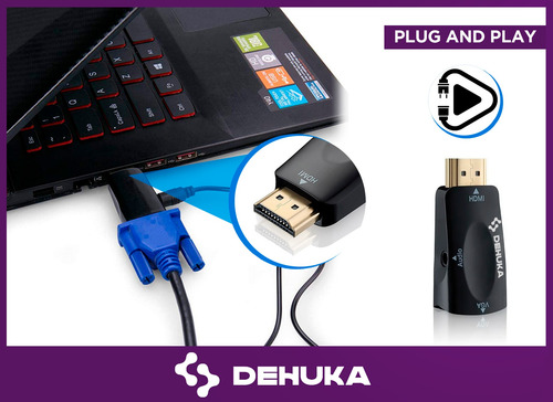 Cable Adaptador Conversor Hdmi A Vga Full Hd Con Audio Dehuka Monitor Proyector Notebook Pc