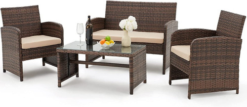 Juego De 4 Muebles Para Patio Mimbre Color Beige Avawing