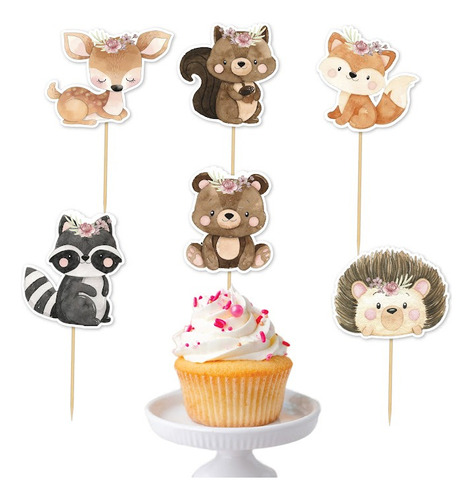 Topper Cupcake Copetin Pinchos Cumpleaños Animalitos Bosque