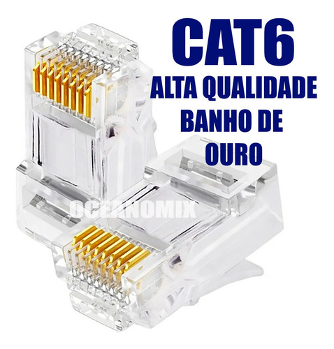 Imagem 5 de 7 de Pacote C/100 Conectores Rj45 Cat6 Macho Alta Qualidade