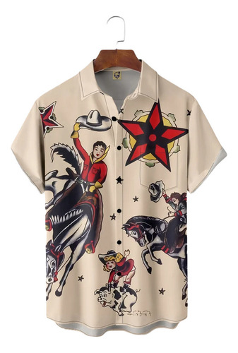 Camisa Hawaiana Unisex Western Cowboy Star, Camisa De Playa