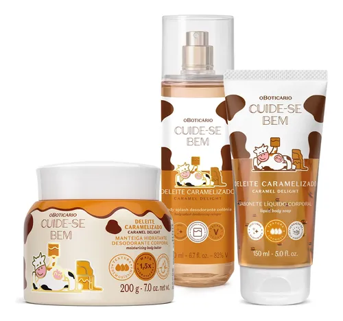 Combo Cuide-se Bem Deleite Caramelizado: Manteiga Corporal 200g + Body Splash 200ml + Sabonete Líquido 150ml - R$ 163,7