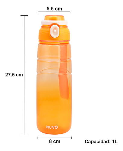 Botella De Plástico Transparente Tapa Seguro Para Agua 1 L
