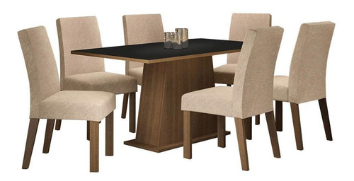 Juego de Comedor con Mesa y 6 Sillas Madesa Luciana Color Marrón/Negro/Imperial 05
