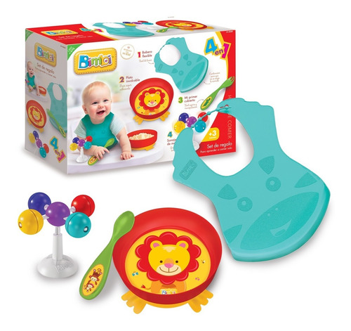 Bimbi Set De Regalo Hora De Comer Babero Plato Sonajero Cubi