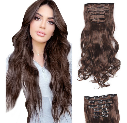 Extensiones De Cabello Con Clip Pelo Ondulado Sintético 6pcs