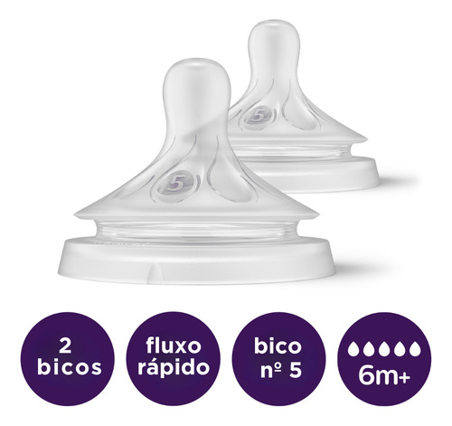 Bico Mamadeira Philips Avent 3.0 Pétala 6m+ Nº5 C/2 Unds
