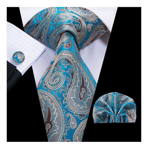 Corbata Pañuelo Y Mancuernillas Hi-tie / Paisley1/ Seda 100%