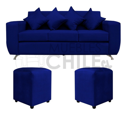 Sofa Espacio 3 Cuerpos Con 2 Pouf Felpa / Muebles Chile