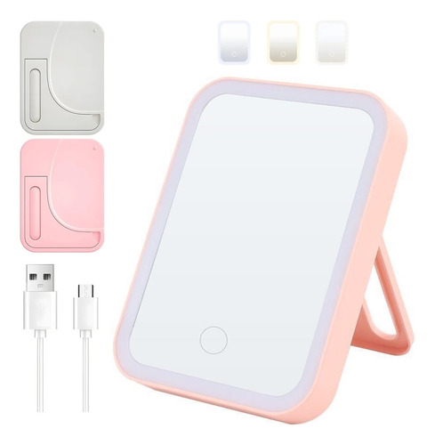 Espejo De Maquillaje Led De 3 Niveles Recargable Usb