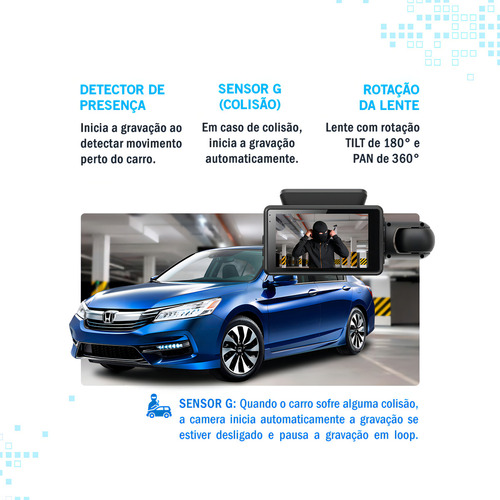 Camera Veicular Dashcam Grava Dentro E Fora Do Carro Display